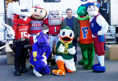 James Dunn with Chris Fowler and mascots